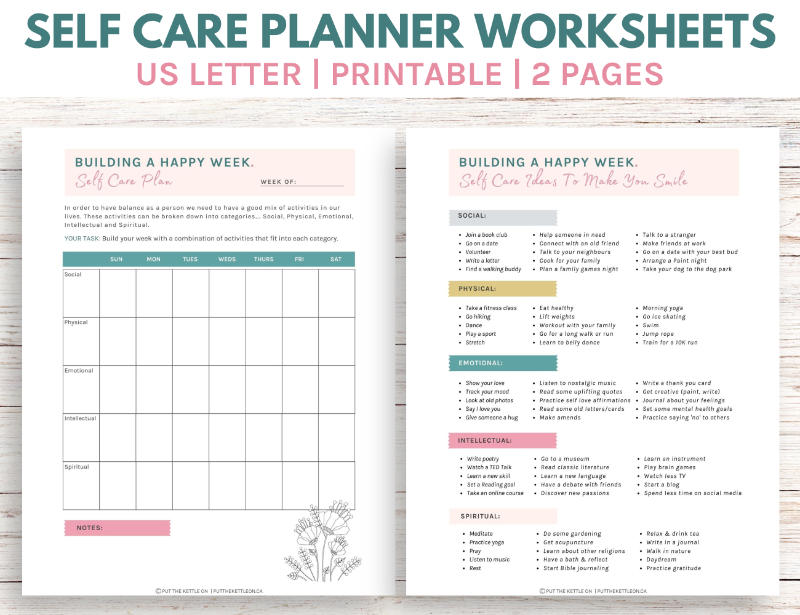 self care planner printable worksheets