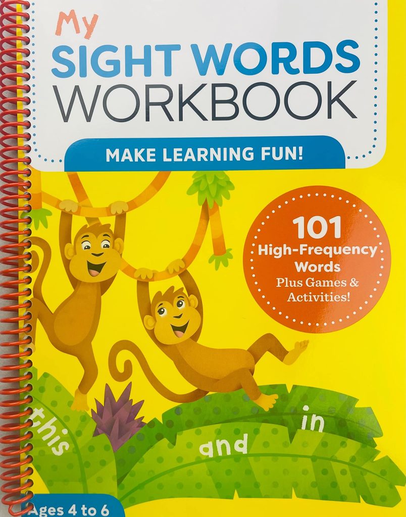 My Sight Words Workbook cover - make learning fun - 101 high frequency words plus games and activities - ages 4 to 6