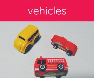 three toys: school bus, fire truck, race car
