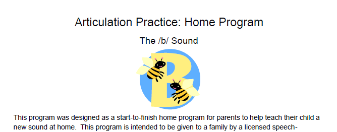 /b/ Articulation Homework-Home Program