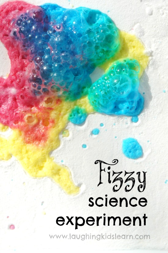 Fizzy science experiment for children to do at home or in the classroom. Bubbly home science fun. 