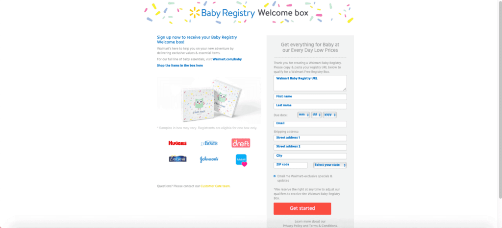 screenshot of walmart baby box site