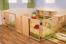 Create a unique nature-inspired early learning area! This Nature View Room Divider set provides stable and scenic toddler protection, as well as ample storage space. Pieces feature solid and sturdy wood construction with safe, clear acrylic panels imprinted with a peaceful scene of wildflowers. Perfect for dividing indoor space into separate activity areas in classrooms, daycares, and playrooms. <br><br><ul OLDSTYLE=color:black><LI>NATURE INSPIRED: The inviting nature scene imprinted on the acry