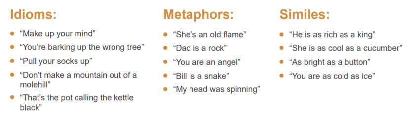 Examples of idiom and metaphor