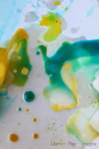 Combining ice chalk and oil - a simple and gorgeous art activity for kids