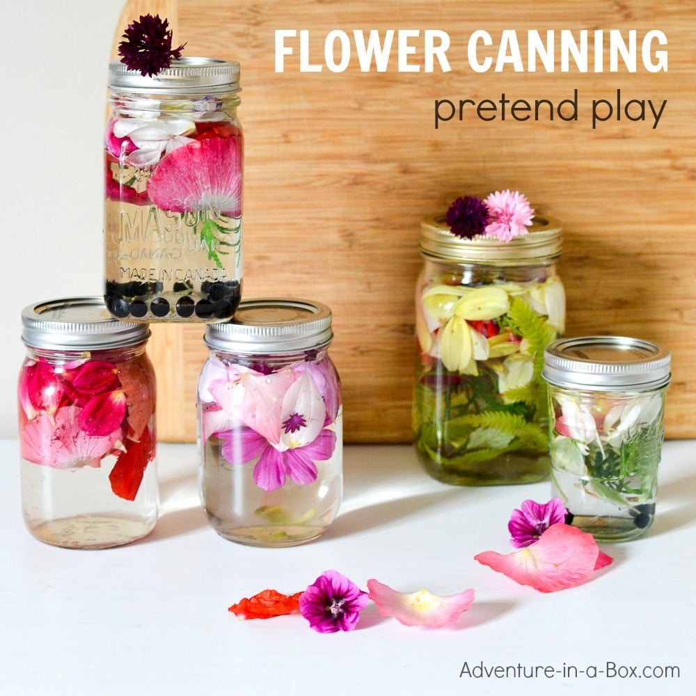 Flower Petal Canning: Fun pretend play activity for kids to enjoy in the summer or fall!