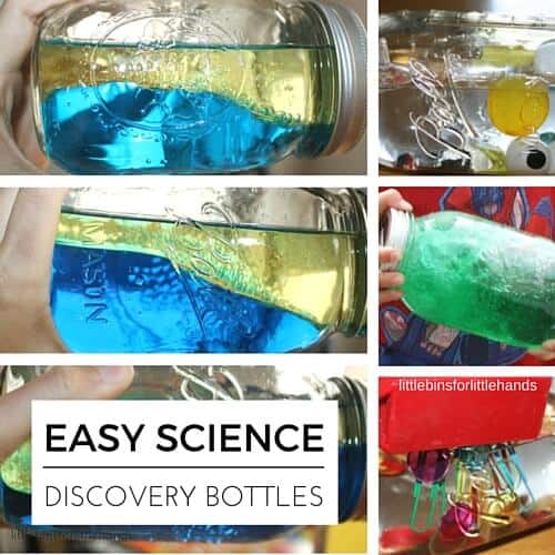 Easy science discovery bottles for early childhood learning activities.